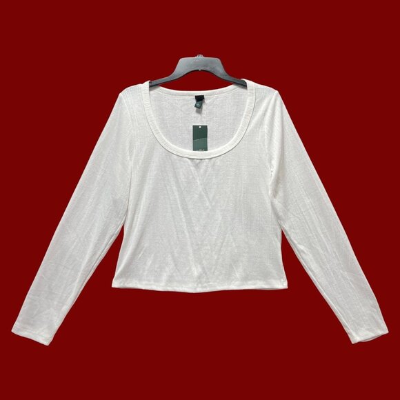 Wild Fable - Women's Long Sleeve Pointelle T-Shirt - White - XXL - Picture 1 of 12